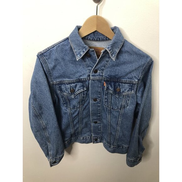 Levi Strauss Woman Large Denim Jacket Orange Tag Blue Trucker 75405 0212 - Picture 1 of 9